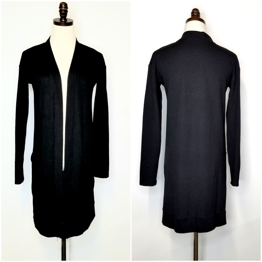 Tickled Teal Black Open Long Neutral Minimal Longsleeve Sweater Cardigan, S